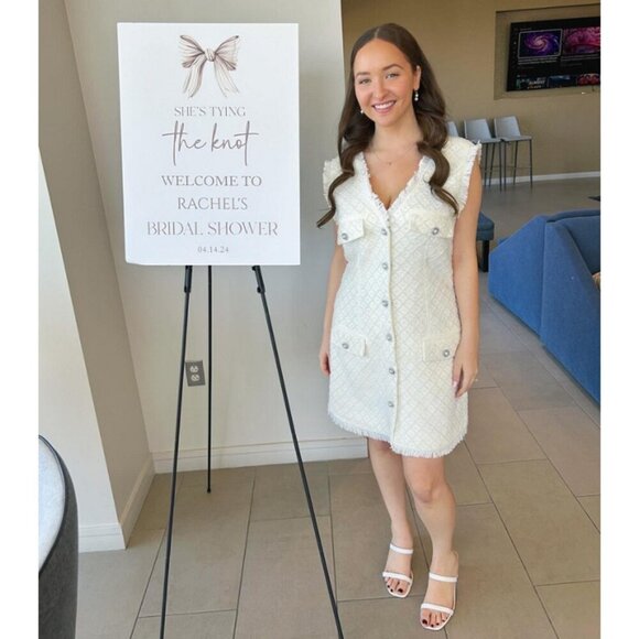 Anthropologie BHLDN Ella V-Neck Pearl Tweed Mini Dress in White Size Medium - Picture 2 of 15